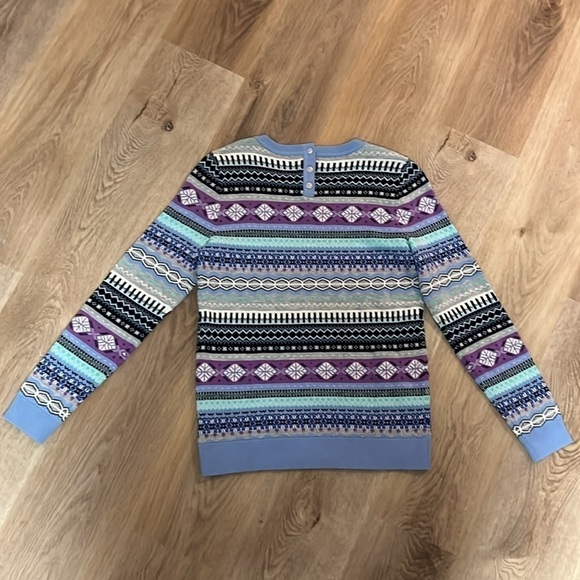 Talbots Lambswool Sweater XS Fair Isle Crewneck Blue Purple Buttons Classic - Picture 5 of 6